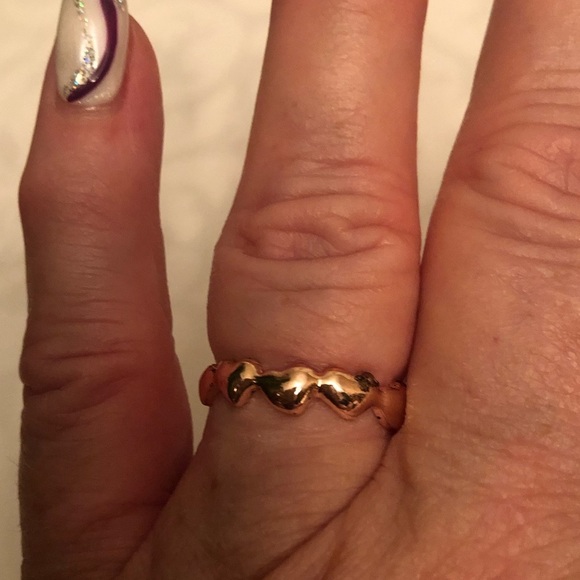 💜 Gold  Black Rose Gold Size 9/10 Heart Rings Set of 3 - Picture 10 of 11